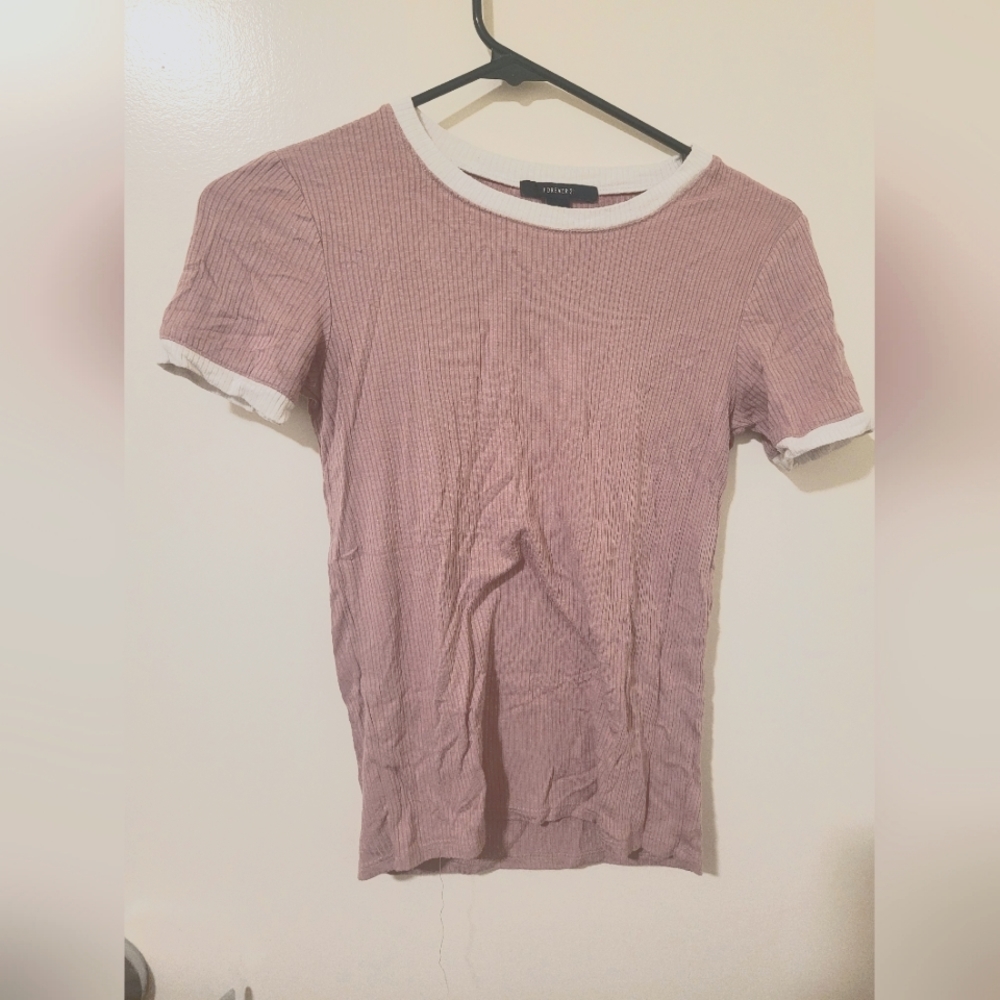 pink with white trim. textured small tshirt